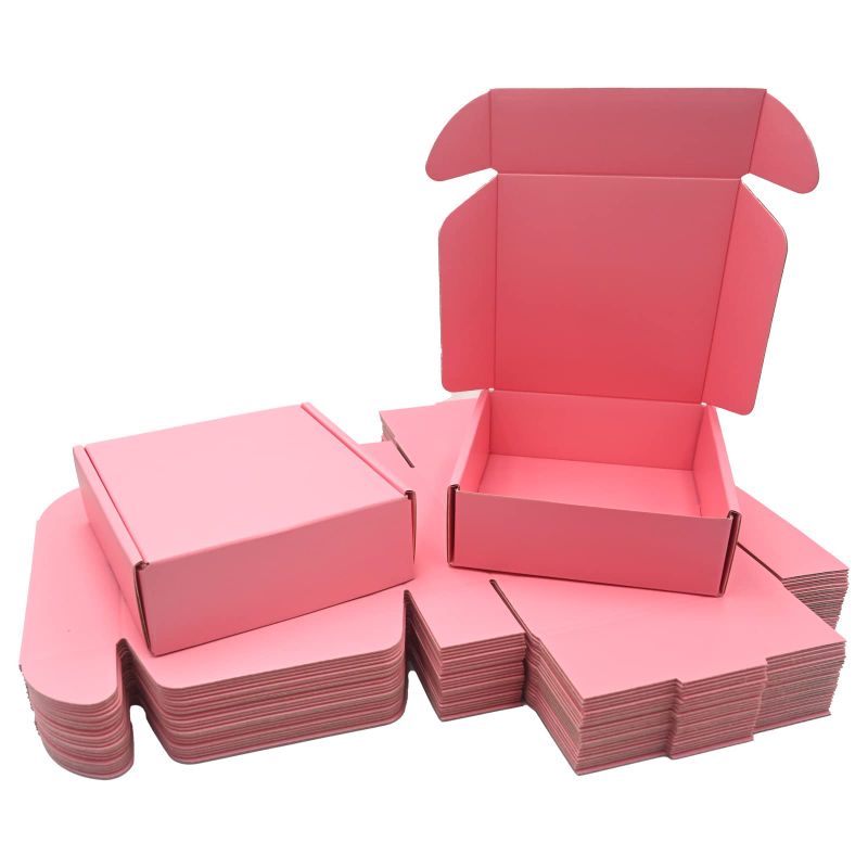 Photo 1 of 6x6x2 Inches Shipping Boxes for Small Business Pack of 25, Small Cardboard Corrugated Mailer Boxes for Shipping Packaging Craft, Mailing Packing 6x6x2 Inches C# Pink