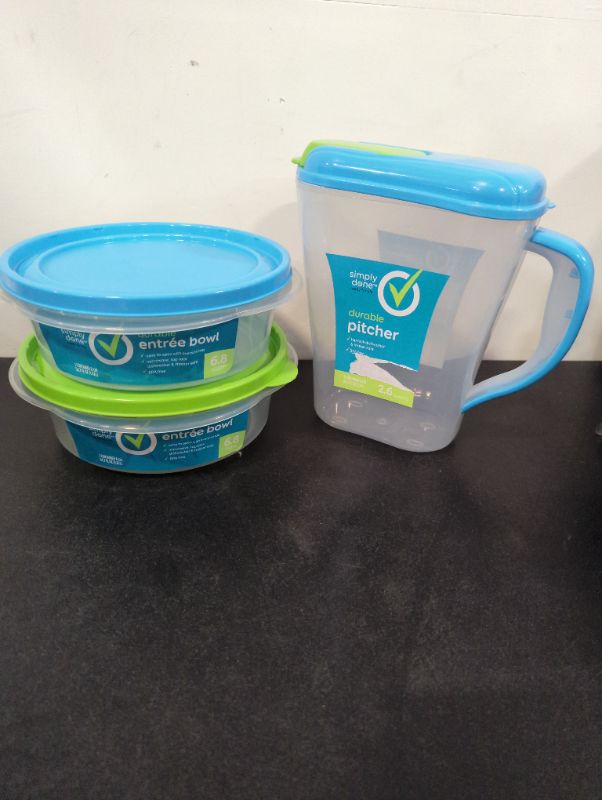 Photo 1 of Simply Done - 2 Durable Entree Storage Containers w/Lids + 1 Durable Pitcher w/Lid