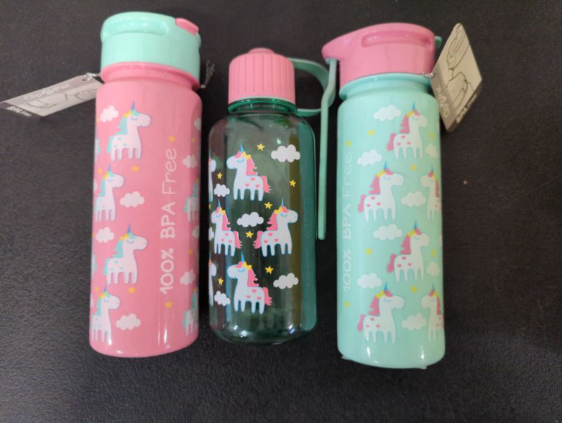 Photo 2 of Clip Pac - Unicorn Water Bottle Bundle - 3 Water Bottles, see photo