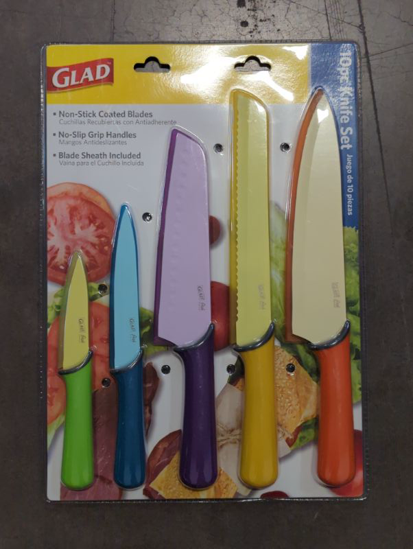 Photo 2 of GLAD Knife Set for Kitchen – Stainless Steel Chef Knives with Sheaths | Sharp Colored Blades with Non-Slip Handles | Assorted Nonstick Cooking Essentials for Home Multicolor Knives