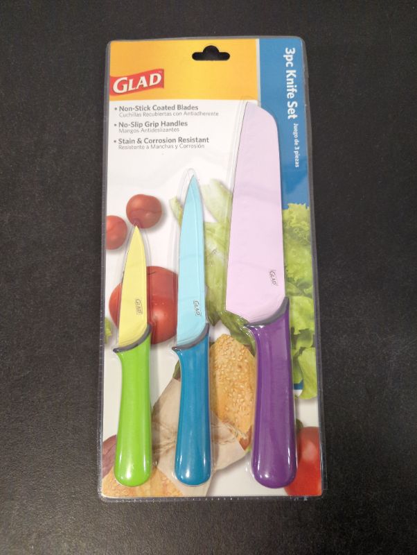 Photo 1 of GLAD 3pc Knife Set for Kitchen – Stainless Steel Chef Knives | Sharp Colored Blades with Non-Slip Handles | Assorted Nonstick Cooking Essentials for Home
