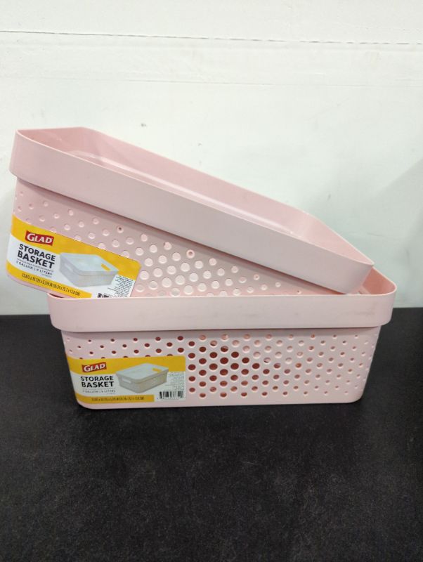 Photo 1 of GLAD - Pink Perforated Storage Basket, 2 Gallon - 2PK
