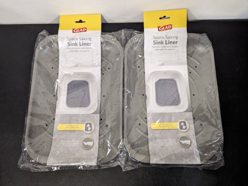 Photo 2 of 2 Pack - GLAD Sink Protector Mat for Kitchen | Plastic Protective Liner with Drain Holes and Spout | Prevents Scratches and Catches Food Peelings | 14 x 9.5 Inches, Grey
