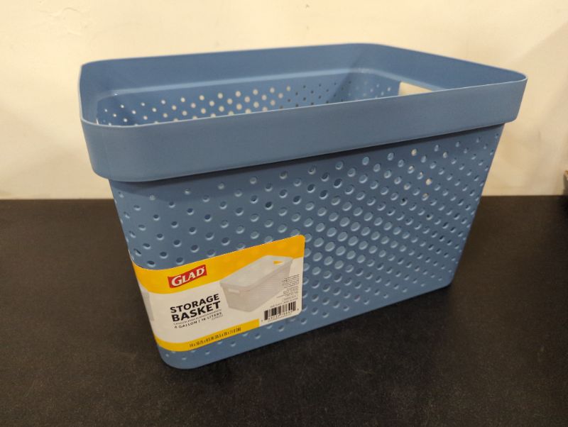 Photo 1 of GLAD - Pale Blue Perforated Storage Basket, 4 Gal.
