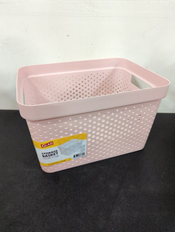 Photo 1 of GLAD - Pale Pink Perforated Storage Basket, 4 Gal.
