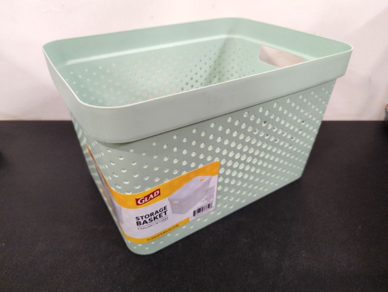 Photo 2 of GLAD - Mint Green Perforated Storage Basket, 4 Gal.
