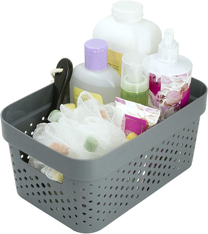 Photo 1 of GLAD - Plastic Baskets for Organizing, Set of 4 | Pantry Storage for Under Counter, Linen Closet, and Bathroom | Nesting Shelf Bins with Handles, 1 Gallon, Gray
