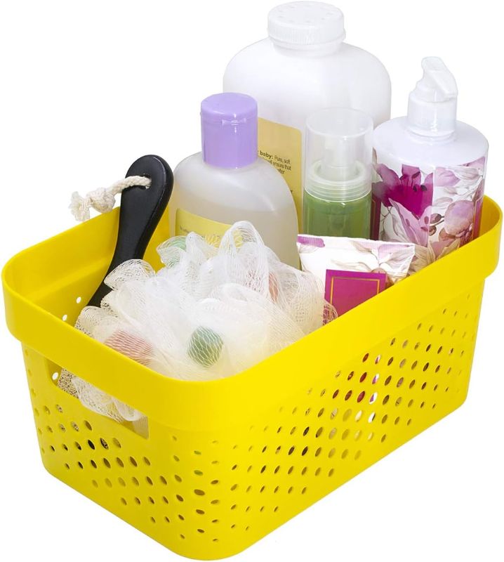 Photo 1 of GLAD - Plastic Baskets for Organizing, Set of 4 | Pantry Storage for Under Counter, Linen Closet, and Bathroom | Nesting Shelf Bins with Handles, 1 Gallon, Yellow
