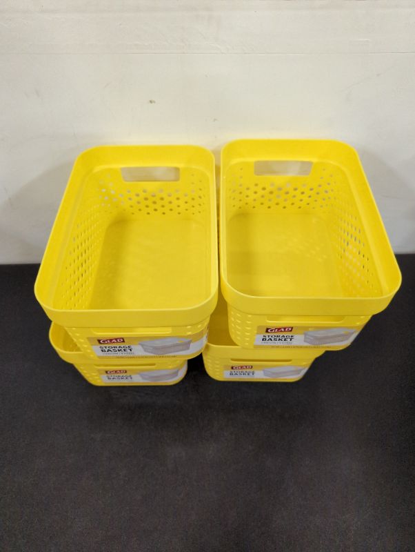 Photo 3 of GLAD - Plastic Baskets for Organizing, Set of 4 | Pantry Storage for Under Counter, Linen Closet, and Bathroom | Nesting Shelf Bins with Handles, 1 Gallon, Yellow
