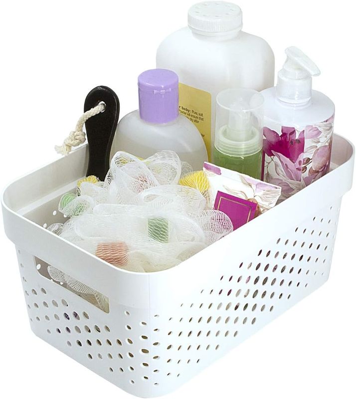 Photo 1 of GLAD - Plastic Baskets for Organizing, Set of 4 | Pantry Storage for Under Counter, Linen Closet, and Bathroom | Nesting Shelf Bins with Handles, 1 Gallon, White
