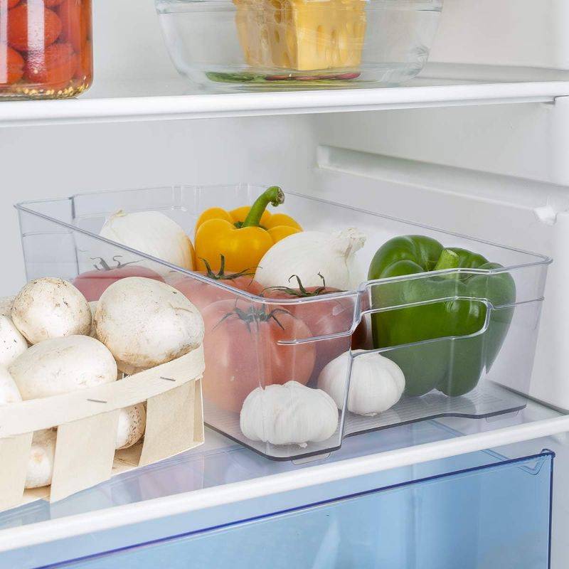 Photo 2 of Glad Plastic Refrigerator Storage Bin with Handles | Clear Stackable Container for Fridge & Freezer Food, Produce, Pop | Heavy Duty Kitchen Organizer Box, 14.5” x 8.34” x 4