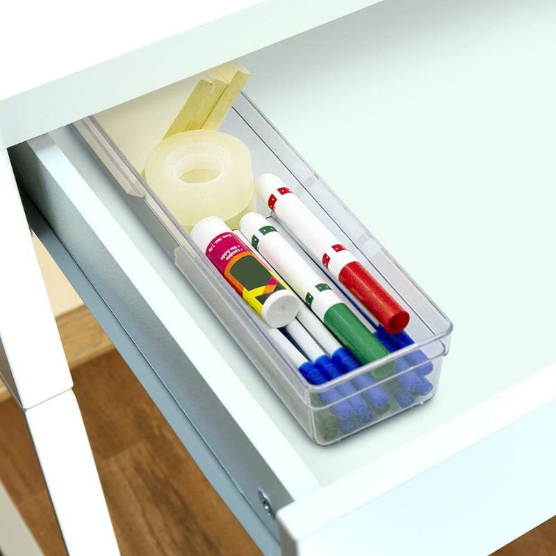 Photo 2 of 2 PK - Glad Plastic Drawer Storage Tray – Heavy Duty Organizer Bin for Home, Kitchen, Bath, Bedroom, Office | Non-Slip Feet, 13" x 3", Clear Clear 13x3