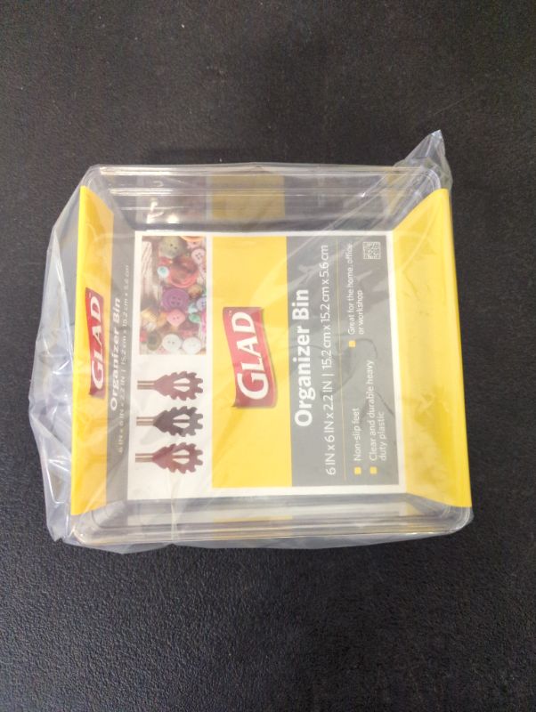 Photo 4 of 2 PK - Glad Clear Plastic Organizer Bin – 6” x 6” x 2.2” Drawer Storage Tray with Non-Slip Feet, Clear Clear 6x6