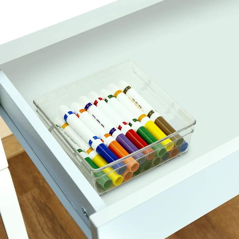 Photo 2 of 2 PK - Glad Clear Plastic Organizer Bin – 6” x 6” x 2.2” Drawer Storage Tray with Non-Slip Feet, Clear Clear 6x6