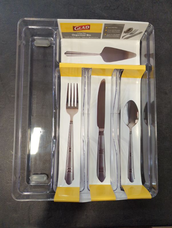 Photo 3 of Glad Silverware Organizer Plastic Tray - Kitchen Cutlery Holder for Flatware and Utensil Drawers, Clear