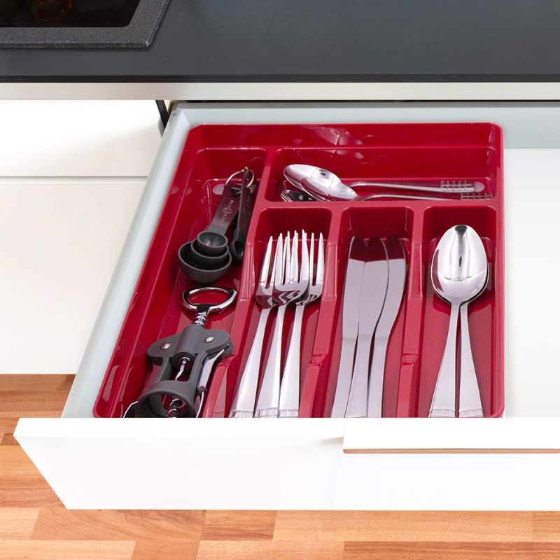Photo 2 of Glad Silverware Organizer Plastic Tray-Kitchen Cutlery Holder for Flatware and Utensil Drawers, Red