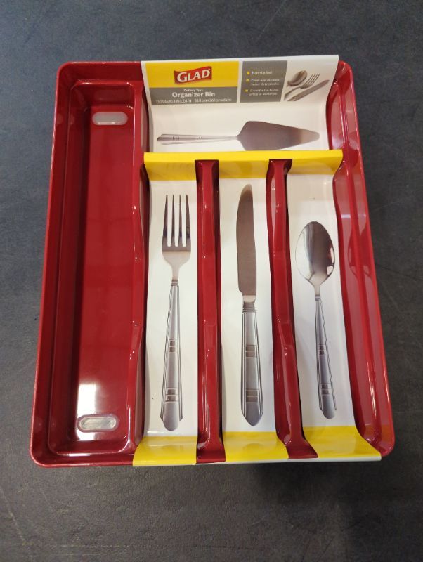 Photo 1 of Glad Silverware Organizer Plastic Tray-Kitchen Cutlery Holder for Flatware and Utensil Drawers, Red