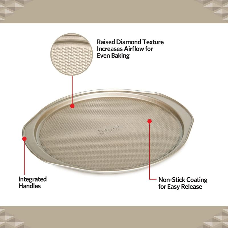 Photo 3 of Glad Nonstick Large Pizza Pan for Oven | Round Baking Tray | Textured Cooking Sheet Crisper | Premium Bakeware Series for Home Kitchen, 14 Inch, Gold