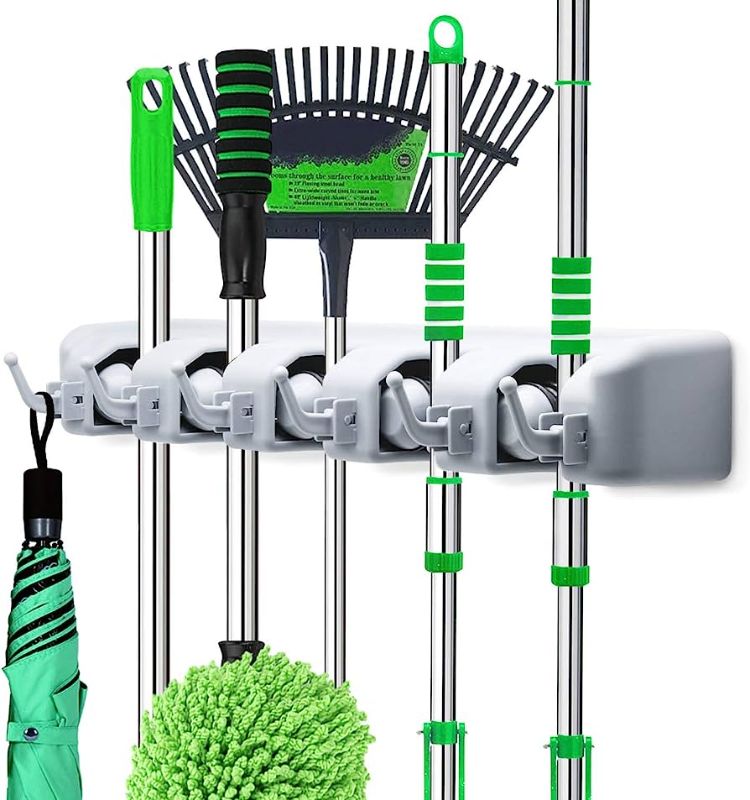 Photo 1 of GLAD - Broom Holder Wall Mounted - Mop and Broom Hanger Holder - Garage Storage Rack & Garden Tool Organizer - see photo for actual product