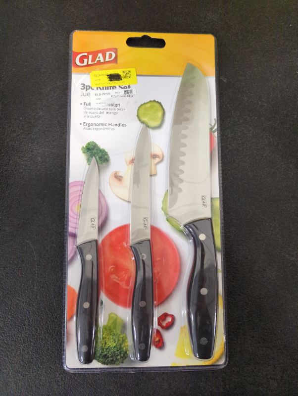 Photo 2 of Glad 3 Piece Kitchen Knife Set for Prep | Stainless Steel Paring, Utility, Chef Knives | Razor Sharp Rust Resistant Blades 