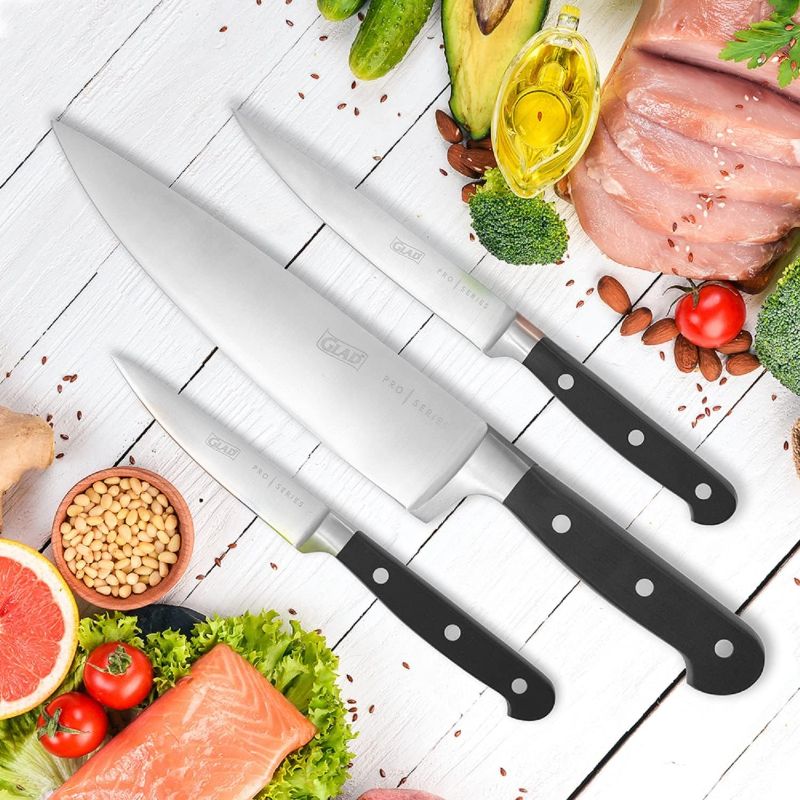 Photo 1 of Glad 3 Piece Kitchen Knife Set for Prep | Stainless Steel Paring, Utility, Chef Knives | Razor Sharp Rust Resistant Blades 