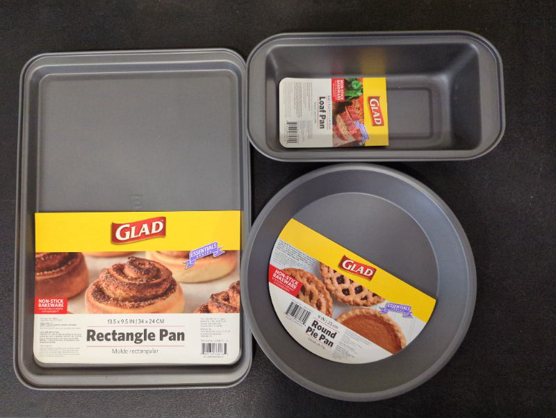 Photo 1 of GLAD - 3pc Non-Stick Bakeware Bundle - Rectangle Pan/Cooking Sheet + Round Pie Pan + Rectangular Baking Bread Loaf Pan