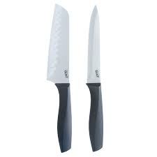 Photo 1 of GLAD - 2pc Knife Set - 7in Santoku Knife + 5in Utility Knife - No-Slip Grip Handles (Grey)