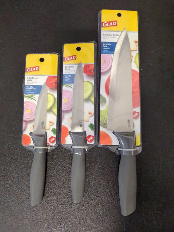Photo 1 of GLAD Kitchen Knife Bundle - 8" Chef Knife, 5" Utility Knife, & 3.5" Pairing Knife