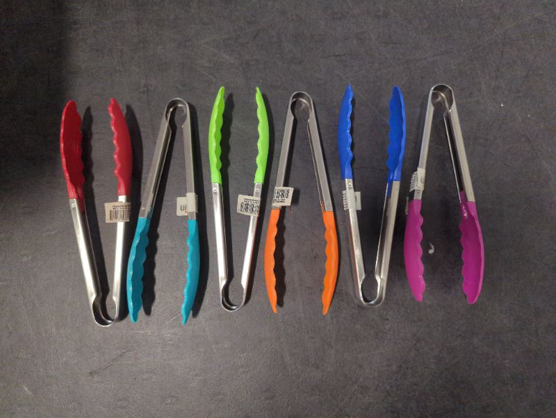 Photo 3 of 8in Assorted Colored Tongs - 6pcs - see photos
