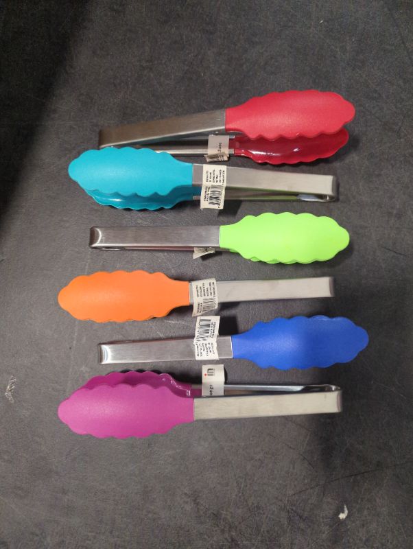 Photo 2 of 8in Assorted Colored Tongs - 6pcs - see photos