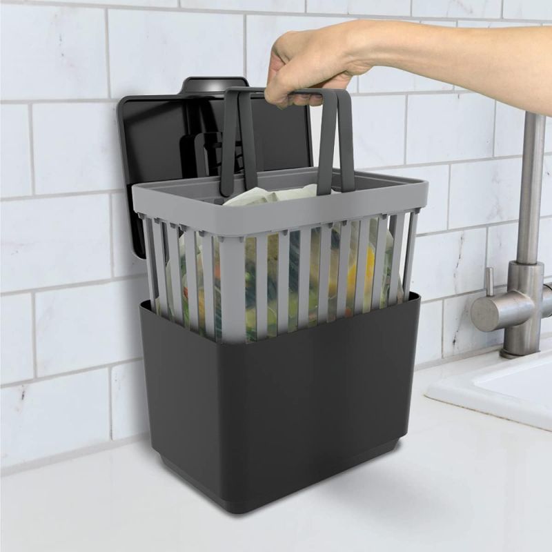 Photo 3 of Glad Compost Bin for Kitchen, 1.5 Gallon | Plastic Container with Removable Inner Basket, Bag Storage Holder, and Carbon Odor Blocking Filters, Gray