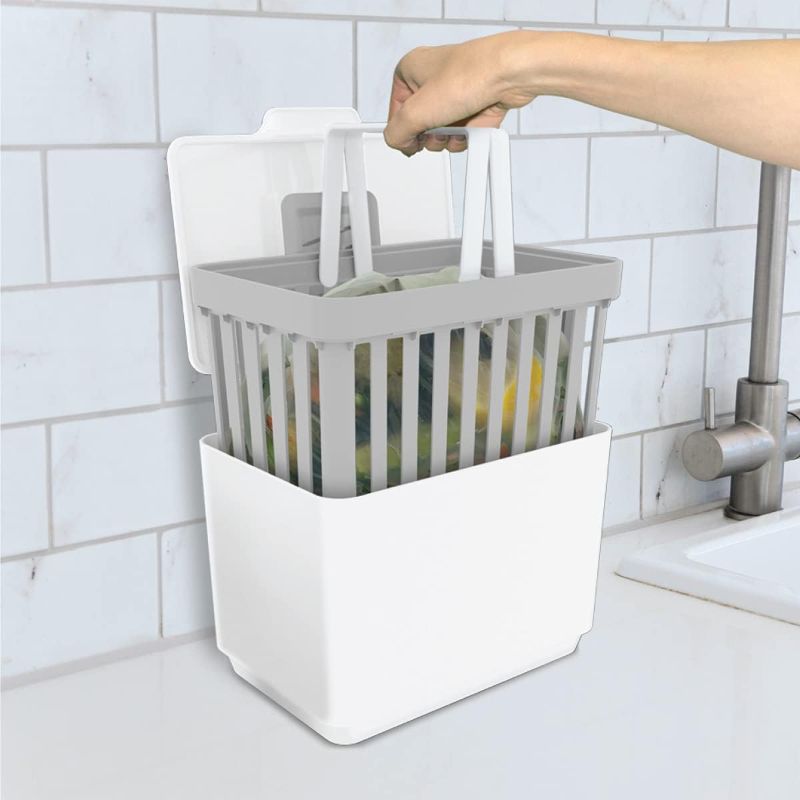 Photo 1 of GLAD Compost Bin for Kitchen, 1.5 Gallon | Plastic Container with Removable Inner Basket, Bag Storage Holder, and Carbon Odor Blocking Filters, White