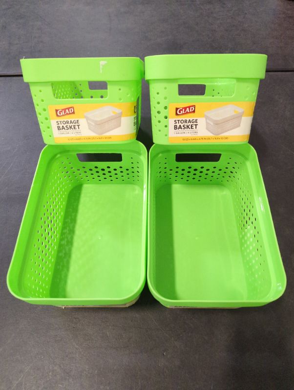 Photo 4 of GLAD - Plastic Baskets For Organizing, Set Of 4 | Pantry Storage For Under Counter, Linen Closet, And Bathroom | Nesting Shelf Bins With Handles, 1 Gallon, Bright Green
