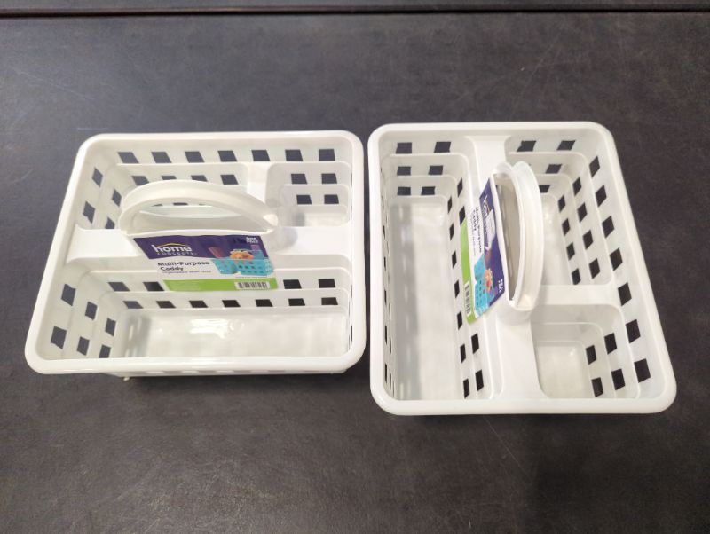 Photo 2 of 2 Pack - Multi-Purpose Plastic Caddy with Handle - 3 Compartments - White