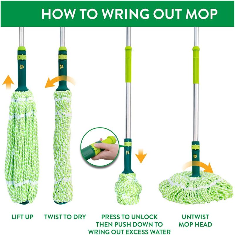 Photo 2 of Pine-Sol Microfiber Self Wringing – Easy Squeeze Twist Design for Wet Mopping | Household Cleaning Tool for Tile, Linoleum, Laminate Floors | Extendable Metal Handle, Green