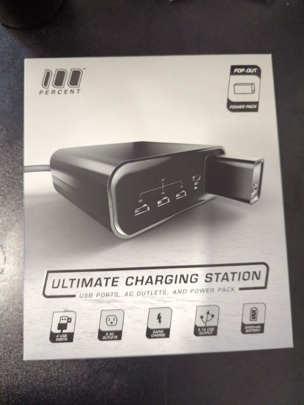 Photo 2 of 100 PERCENT MPU901 Wall Charging USB Station With Portable Battery that Slides Out, On-The-Go USB Power Pack 