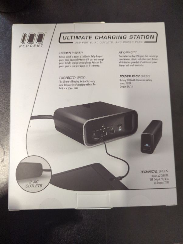 Photo 3 of 100 PERCENT MPU901 Wall Charging USB Station With Portable Battery that Slides Out, On-The-Go USB Power Pack 