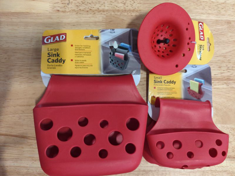 Photo 4 of Kitchen Sink Bundle - 3pcs - GLAD - Large Sink Caddy, Small Sink Caddy, & Sink Strainer - Silicone, Red