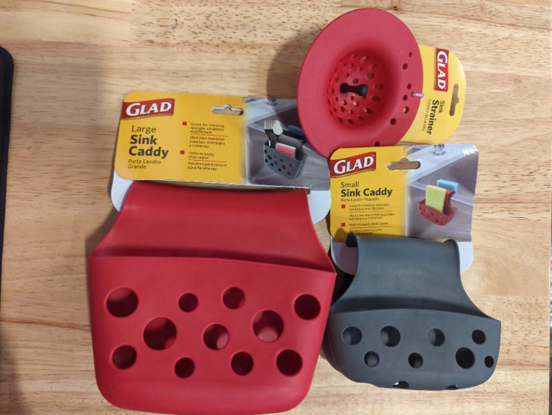 Photo 4 of Kitchen Sink Bundle - 3pcs - GLAD - Large Sink Caddy, Small Sink Caddy, & Sink Strainer - Silicone, Red & Grey - see photos