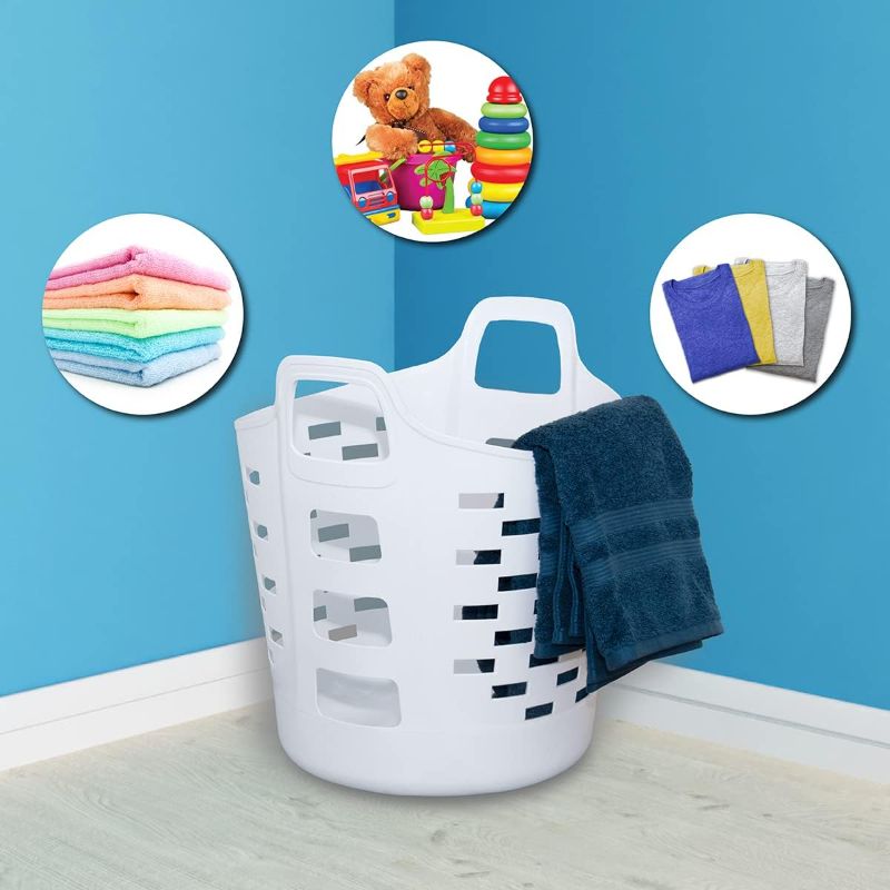 Photo 3 of Clorox Flexible Laundry Basket - Plastic Hamper for Clothes, Bedroom, and Storage - Portable Round Bin with Carry Handles, 1 Bushel, White
