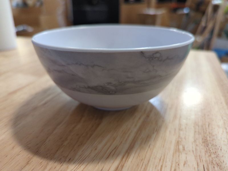 Photo 2 of **REFER TO PHOTOS** GLAD - 6" Melamine Round Bowl - Set of 4 - White & Grey Marble Design - stock photo to show style of bowl