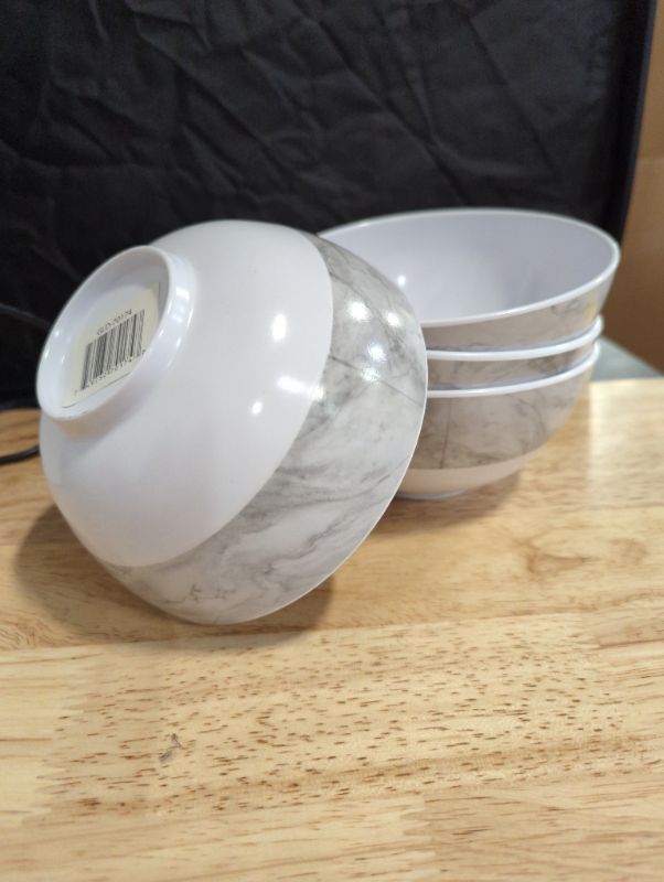 Photo 3 of **REFER TO PHOTOS** GLAD - 6" Melamine Round Bowl - Set of 4 - White & Grey Marble Design - stock photo to show style of bowl