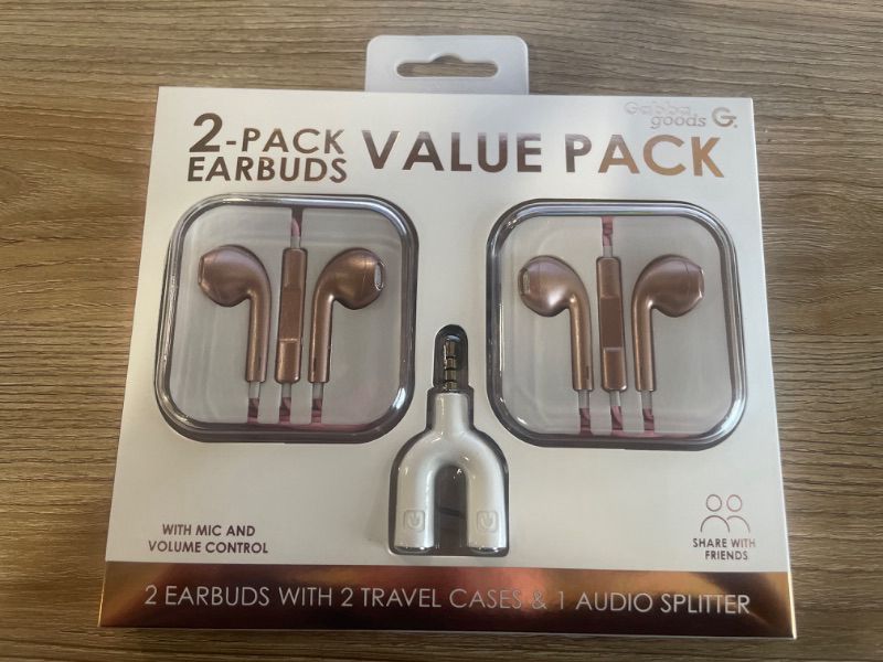 Photo 2 of Gabba Goods - 2-Pack Earbuds Value Pack - 2 Earbuds With 2 Travel Cases & 1 Audio Splitter
