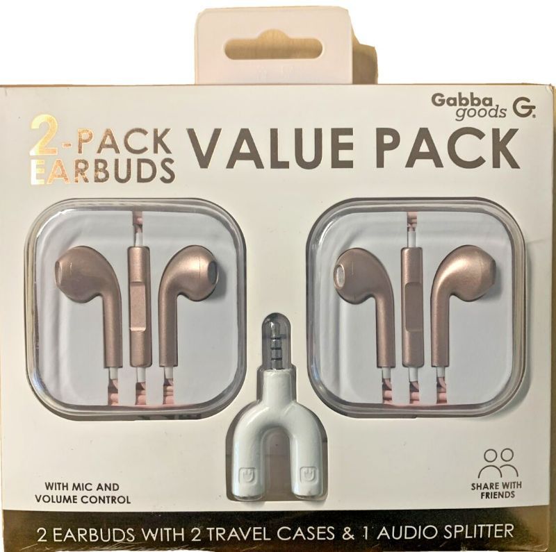 Photo 1 of Gabba Goods - 2-Pack Earbuds Value Pack - 2 Earbuds With 2 Travel Cases & 1 Audio Splitter
