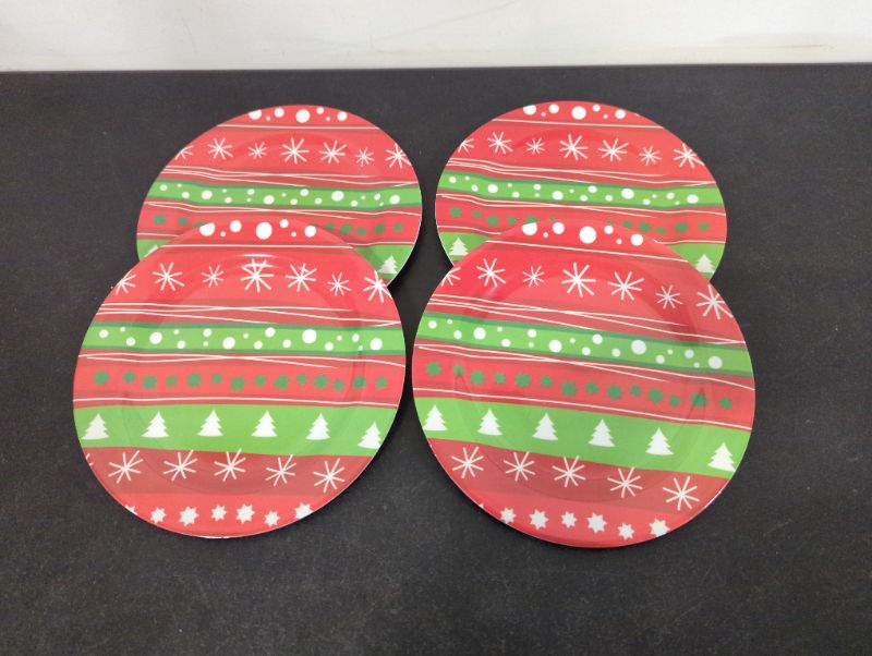 Photo 1 of GLAD - Melamine Plates set of 4, 8" Round Dinner Plates Set for Indoor and Outdoor Use, Christmas Design