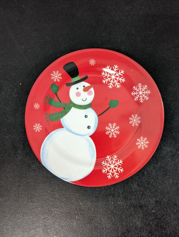 Photo 2 of GLAD - Melamine Plates set of 4, 8" Round Dinner Plates Set for Indoor and Outdoor Use, Snowman