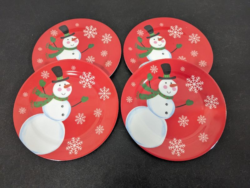 Photo 1 of GLAD - Melamine Plates set of 4, 8" Round Dinner Plates Set for Indoor and Outdoor Use, Snowman