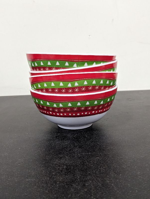Photo 1 of GLAD - Melamine Bowls set of 4, 6" Round Bowls Set for Indoor and Outdoor Use, Christmas Design