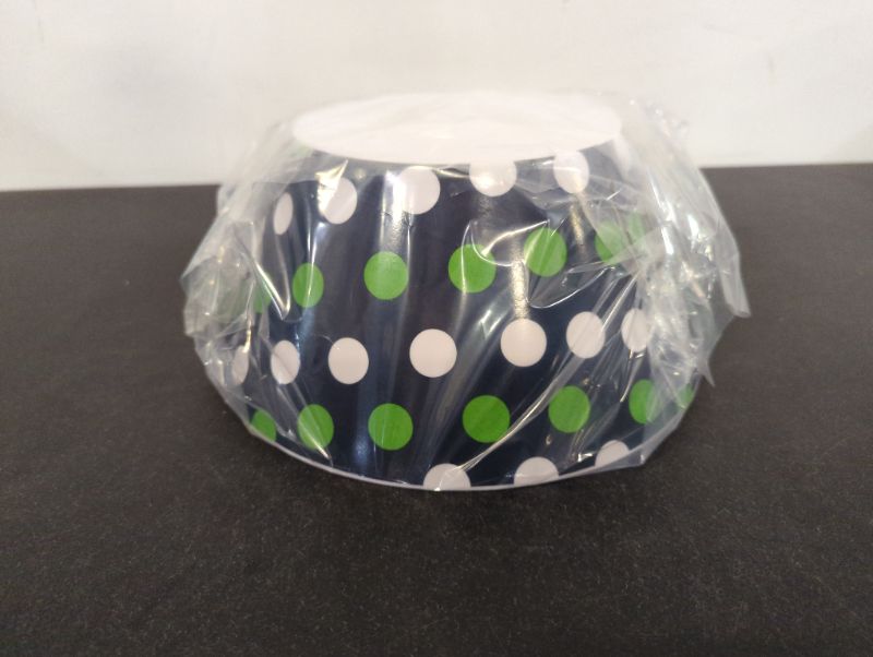 Photo 3 of 10-Inch Melamine Serve Mixing Bowl for Everyday Meals - Ideal for Cereal, Snacks, Popcorn, Salad, and Fruits - Navy w/ Green & White Polka Dots