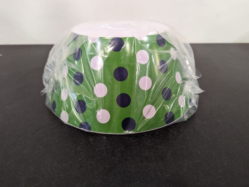 Photo 3 of 10-Inch Melamine Serve Mixing Bowl for Everyday Meals - Ideal for Cereal, Snacks, Popcorn, Salad, and Fruits - Green w/Navy & White Polka Dots